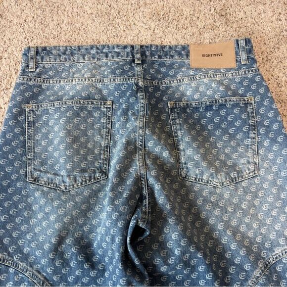 EIGHTYFIVE Mens Dividing Seams Blue Monogram Loose Jeans Streetwear Size 36 - Picture 11 of 13